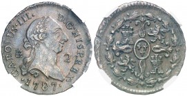 1787. Carlos III. Segovia. 2 maravedís. (AC. 46). Buen ejemplar. Encapsulada. EBC-.