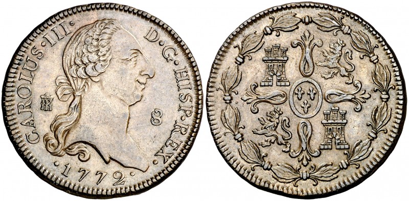 1772. Carlos III. Segovia. 8 maravedís. (AC. 69). 11,85 g. Bella. Encapsulada. E...