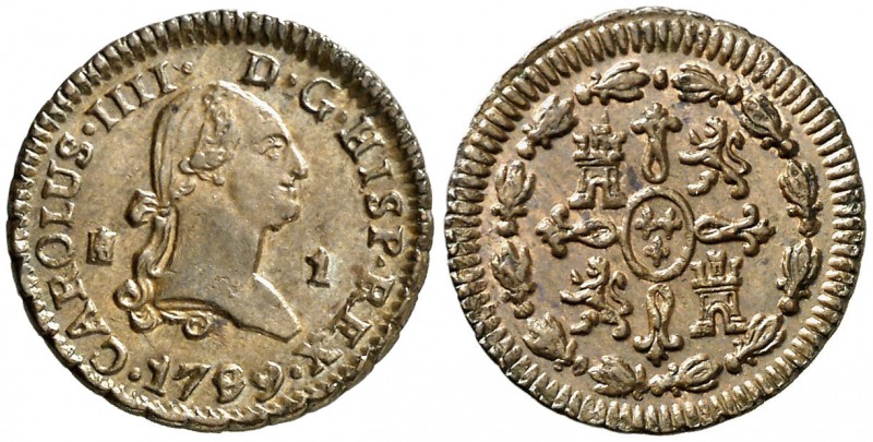 1799. Carlos IV. Segovia. 1 maravedí. (AC. 22, mismo ejemplar). 1,12 g. Muy bell...