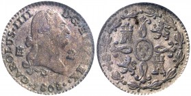 1808. Carlos IV. Segovia. 2 maravedís. (AC. 41). Atractiva. En cápsula de la PCGS como MS63 BN, nº 398385.63/12633657. EBC.