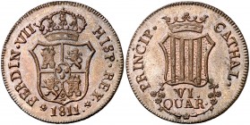 1811. Fernando VII. Catalunya (Tarragona o Mallorca). 6 cuartos. (AC. 17). 14,21 g. Bella. Precioso color. Encapsulada. Ex Áureo & Calicó Selección 20...