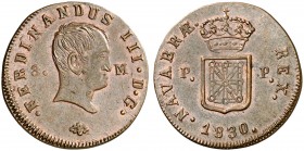 1830. Fernando VII. Pamplona. 3 maravedís. (AC. 51). 5,34 g. Atractiva. Encapsulada. EBC.