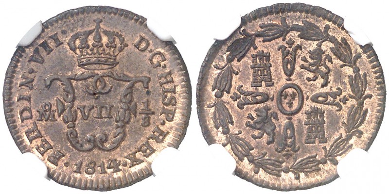 1814. Fernando VII. México. 1/8 de tlaco (1/4 de real). (AC. 104). Muy bella. Pl...