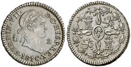 1816. Fernando VII. Segovia. 2 maravedís. (AC. 139). 3,03 g. En cápsula de la NGC como AU55 BN, nº 2796264-001. Ex Áureo 16/11/2005, nº 75. Ex Colecci...