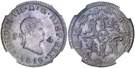 1819. Fernando VII. Jubia. 4 maravedís. (AC. 165) (Casal Fernández & Núñez Meneses 26, mismo ejemplar). Atractiva. En cápsula de la NGC como MS63 BN, ...