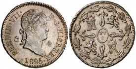 1825. Fernando VII. Segovia. 4 maravedís. (AC. 177). 6,18 g. Muy bella. En cápsula de la NGC como AU58 BN, nº 2796264-007. Ex Colección Isabel de Tras...