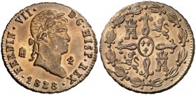 1828. Fernando VII. Segovia. 4 maravedís. (AC. 182). 5,16 g. Atractiva. Encapsulada. Ex Colección Isabel de Trastámara 23/04/2015, nº 176. Escasa así....