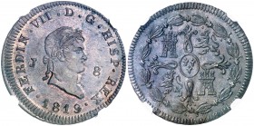 1819. Fernando VII. Jubia. 8 maravedís. (AC. 199). Bella. En cápsula de la NGC como MS63 BN, nº 2726957-003. Rara así. EBC+/S/C-.