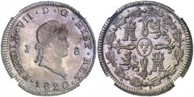 1820. Fernando VII. Jubia. 8 maravedís. (AC. 200) (Casal Fernández & Núñez Meneses 49, mismo ejemplar). Cabeza grande. Bella. En cápsula de la NGC com...