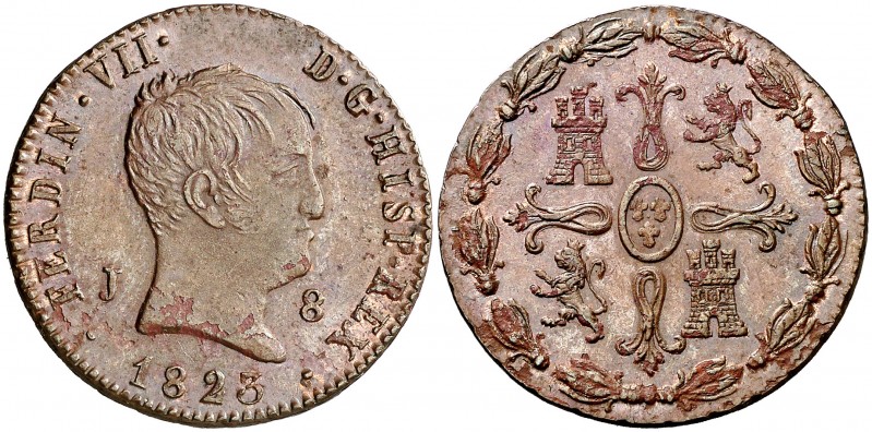 1823. Fernando VII. Jubia. 8 maravedís. (AC. 206). 10,19 g. Tipo "cabezón". Ceca...