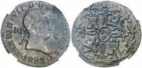 1823. Fernando VII. Pamplona. 8 maravedís. (AC. 211). Fundida. Muy buen ejemplar para esta ceca. Encapsulada. Rara así. (EBC-/EBC).