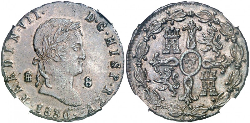 1830. Fernando VII. Segovia. 8 maravedís. (AC. 235). Leves marquitas. Atractiva....