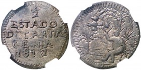 1812. Fernando VII. Cartagena de Indias. 1/2 real. (AC. 316) (Restrepo 131-2). CU. Bella. En cápsula de la NGC como MS61 BN, nº 2639000-004. Muy rara ...