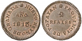 1813. Fernando VII. Popayán. 2 reales. (AC. 907) (Restrepo 116-1). CU. Bella. Brillo original. En cápsula de la NGC como MS65 BN, nº 2645606-004. Ex Á...