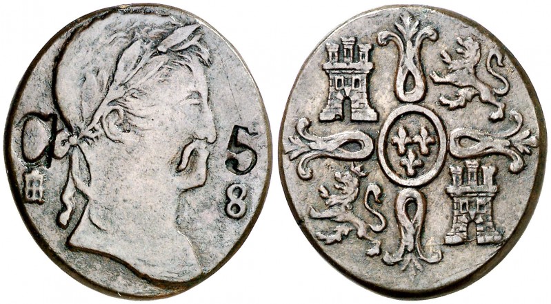 (1837). Carlos V, Pretendiente. Segovia. 8 maravedís. (AC. 3). 6,30 g. Moneda ma...