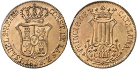 1838. Isabel II. Barcelona. 6 cuartos. (AC. 18). 13,63 g. Bellísima. Pleno brillo original. Encapsulada. Ex Colección Isabel de Trastámara 29/10/2015,...