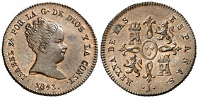 1843. Isabel II. Jubia. 1 maravedí. (AC. 33) (Casal Fernández & Núñez Meneses 102, mismo ejemplar). 1,32 g. Sin indicación de valor. Bella. Brillo ori...