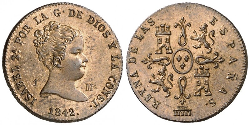 1842. Isabel II. Segovia. 1 maravedí. (AC. 35). Bella. Brillo original. En cápsu...