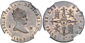 1842. Isabel II. Jubia. 2 maravedís. (AC. 44). Bella. Parte de brillo original. Encapsulada. Rara y más así. EBC+/S/C-.