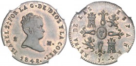 1848. Isabel II. Jubia. 2 maravedís. (AC. 46). Bella. Precioso color. Encapsulada. Escasa así. EBC+.