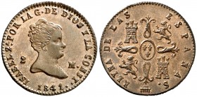 1841. Isabel II. Segovia. 2 maravedís. (AC. 52). 2,38 g. Bella. Brillo original. En cápsula de la NGC como MS66 RB, nº 2800890-013. Ex Áureo 22/09/199...