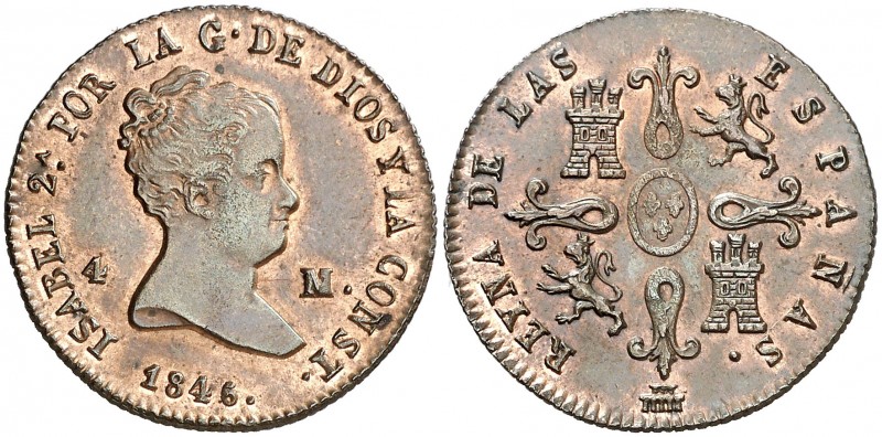 1846. Isabel II. Segovia. 4 maravedís. (AC. 89). 4,65 g. Bella. Parte de brillo ...