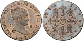 1837. Isabel II. Jubia. 8 maravedís. (AC. 104) (Casal Fernández & Núñez Meneses 133, mismo ejemplar). Bella. Precioso color. En cápsula de la NGC como...