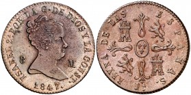 1847. Isabel II. Jubia. 8 maravedís. (AC. 114). 11,08 g. Bella. Parte de brillo original. Encapsulada. Ex Áureo 16/12/2004, nº 1366. Rara así. EBC/EBC...