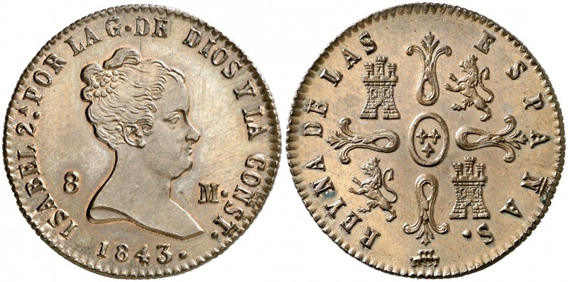 1843. Isabel II. Segovia. 8 maravedís. (AC. 130). 10,52 g. Bellísima. Parece una...