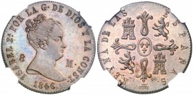 1846. Isabel II. Segovia. 8 maravedís. (AC. 133). Mínimas impurezas. Bella. Brillo original. En cápsula de la NGC como MS64 BN, nº 2726957-004. Escasa...