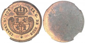 (1852). Isabel II. (Segovia). 1/2 décima de real. (AC. 138). Prueba de anverso. Bella. Brillo original. Encapsulada. Ex Colección O'Donnell, 19/11/200...
