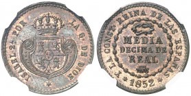 1852. Isabel II. Segovia. 1/2 décima de real. (AC. 139). Bella. Parte de brillo original. Encapsulada. Escasa así. S/C-.