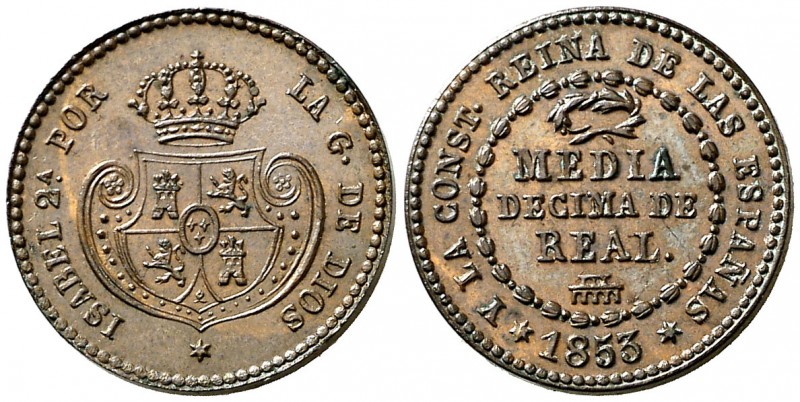 1853. Isabel II. Segovia. 1/2 décima de real. (AC. 140). 1,94 g. Bella. Brillo o...