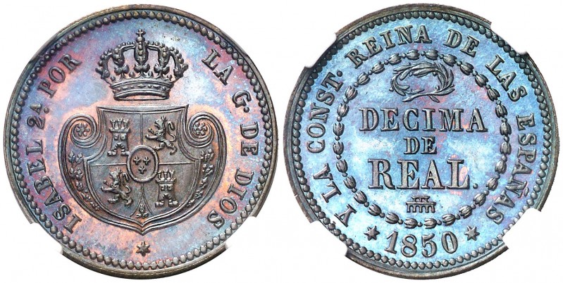 1850. Isabel II. Segovia. 1 décima de real. (AC. 141). 4,14 g. Bella. Parte de b...