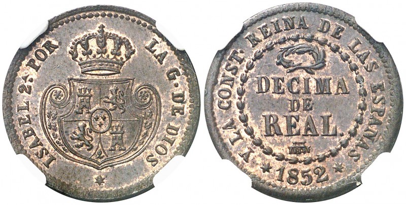 1852. Isabel II. Segovia. 1 décima de real. (AC. 144). Atractiva. Parte de brill...