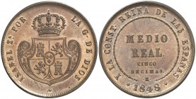 1848. Isabel II. Madrid. 1/2 real = 5 décimas. (AC. 152). Bellísima. Pleno brillo original. En cápsula de la NGC como PF65 RB, nº 2604424-005. Ex Cole...