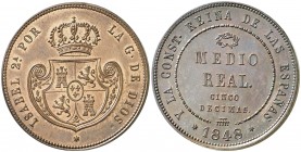 1848. Isabel II. Segovia. 1/2 real = 5 décimas. (AC. 153). 18,68 g. Bellísima. Pleno brillo original. Parece una prueba. En cápsula de la NGC como PF6...