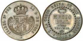 1849. Isabel II. Segovia. 1/2 real = 5 décimas. (AC. 154). 18,54 g. Muy bella. Brillo original. En cápsula de la NGC como PF64 BN, nº 4446172-002. Ex ...