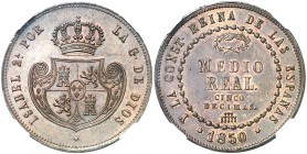 1850. Isabel II. Segovia. 1/2 real = 5 décimas. (AC. 155). Leves marquitas. Bella. Parte de brillo original. Encapsulada. Escasa así. S/C-.
