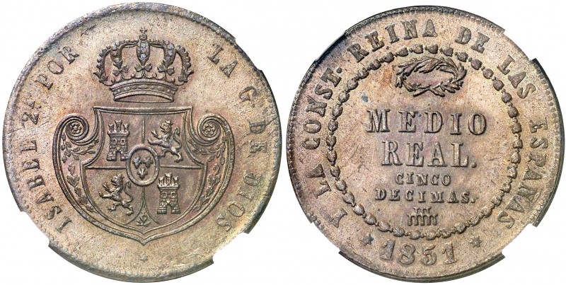 1851. Isabel II. Segovia. 1/2 real = 5 décimas. (AC. 156). Atractiva. Encapsulad...