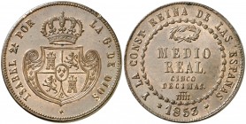 1853. Isabel II. Segovia. 1/2 real = 5 décimas. (AC. 158). 19 g. Bellísima. Brillo original. Encapsulada. Ex Colección Isabel de Trastámara 29/10/2015...