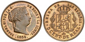 1854. Isabel II. Segovia. 5 céntimos de real. (AC. 159). 1,93 g. Bellísima. Pleno brillo original. Parece una prueba. En cápsula de la NGC como PF65 R...