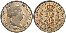 1855. Isabel II. Segovia. 10 céntimos de real. (AC. 171, mismo ejemplar). 3,89 g. Muy bella. Parte de brillo original. Parece una prueba. En cápsula d...