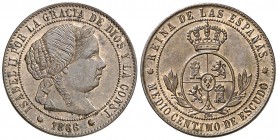 1866. Isabel II. Barcelona. OM. 1/2 céntimo de escudo. (AC. 199). Bella. En cápsula de la NGC como MS65 BN, nº 2607965-011. Ex Áureo & Calicó 04/07/20...