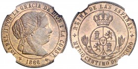 1866. Isabel II. Jubia. OM. 1/2 céntimo de escudo. (AC. 202) (Casal Fernández & Núñez Meneses 157, mismo ejemplar). Bella. Brillo original. En cápsula...