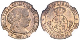 1868. Isabel II. Jubia. OM. 1/2 céntimo de escudo. (AC. 205) (Casal Fernández & Núñez Meneses 160, mismo ejemplar). Leves marquitas en reverso. Atract...
