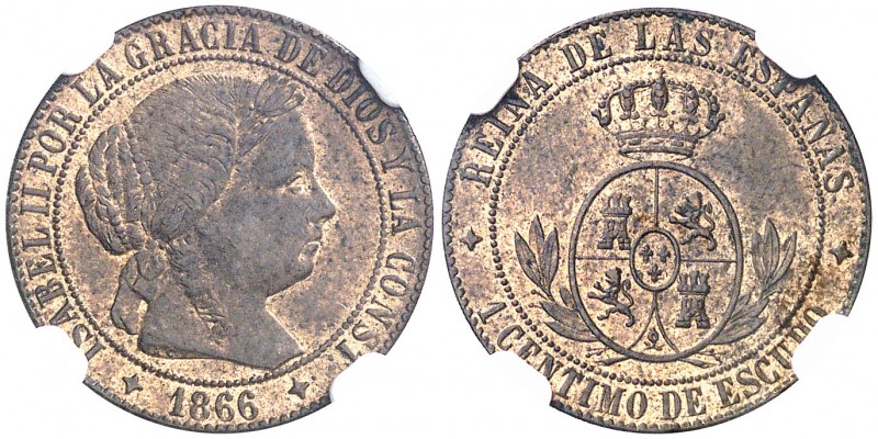 1866. Isabel II. Jubia. 1 céntimo de escudo. (AC. 217) (Casal Fernández & Núñez ...