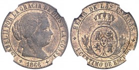 1866. Isabel II. Jubia. 1 céntimo de escudo. (AC. 217) (Casal Fernández & Núñez Meneses 162, mismo ejemplar). Sin OM. Atractiva. En cápsula de la NGC ...