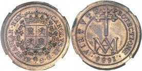 1688. Carlos II. Segovia. BR. 8 reales. Tipo "María". Prueba de la Escuela de Grabadores del s. XIX. Bella. Encapsulada. Muy escasa. S/C-.