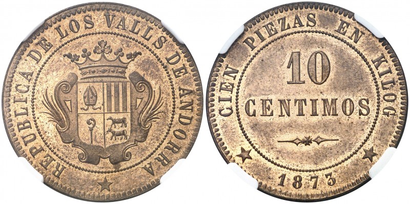 1873. Andorra. 10 céntimos. (AC. 2). Bella. Brillo original. En cápsula de la NG...
